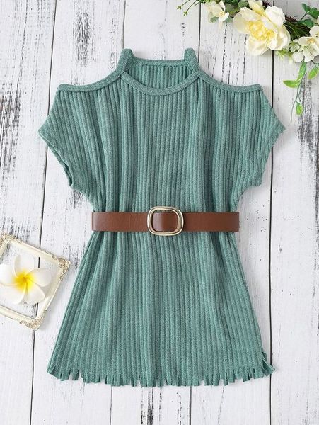 

toddler girls cold shoulder batwing sleeve raw hem belted dress she, Red;yellow