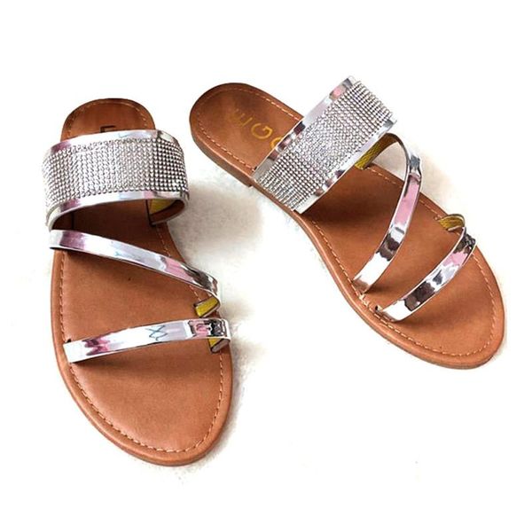 

slippers summer pu rhinestone women's slides shining sequins fashion ladies shoes striped flat outside casual sandals, Black