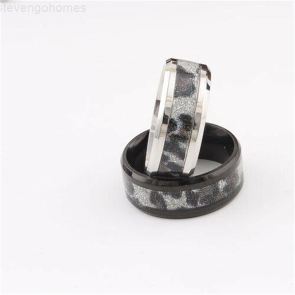 

wedding carbon fiber polished sequins inlay stainless steel band ring jewelry, Silver