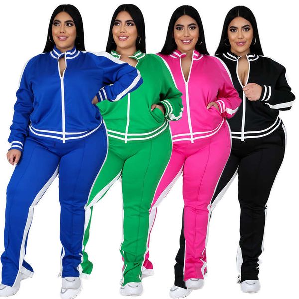 

autumn and winter new large size sports two piece set of fashion solid color casual outerwear sportswear, Gray