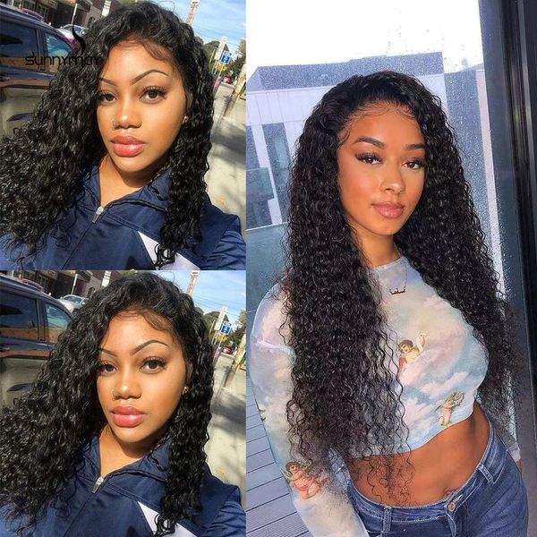 

13x4 lace wig brazilian wave hd transparent lace frontal wigs 150% density hair wigs loose deep wave human hair w, Black;brown