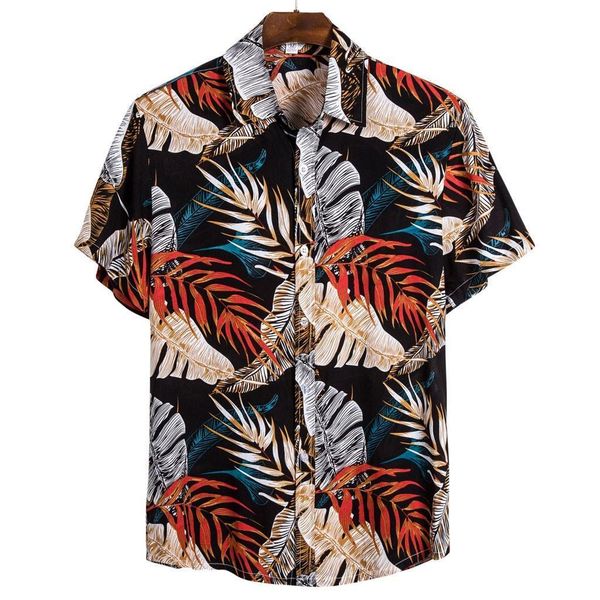 

men hawaiian этнический с коротким рукавом повседневная печатная рубашка блузка плюс размер -3xl рубашки camisa social masculina 2020 летни, White;black