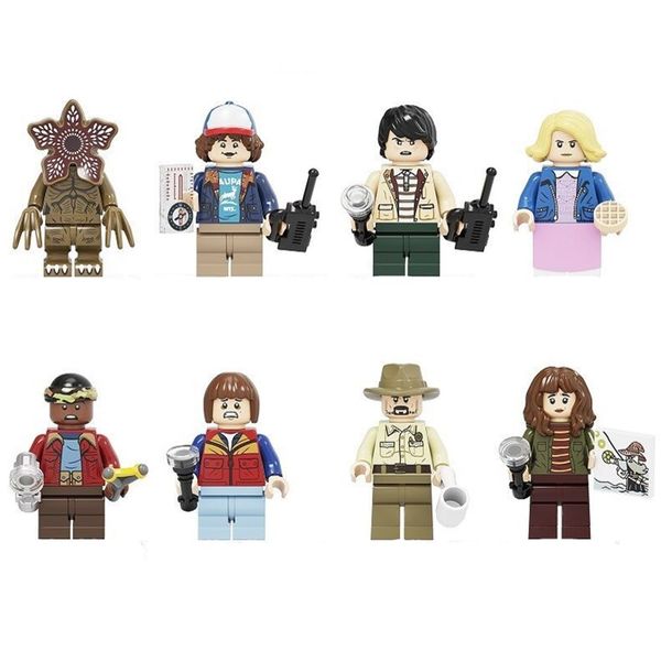 

8pcs/set stranger things dustin/barb/demogorgon/hopper building blocks toys for kids gifts q1215