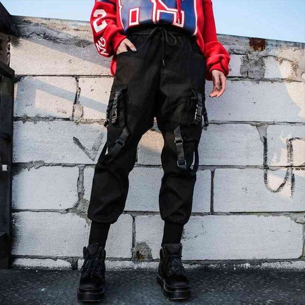 

black high waist cargo pants women casual punk pants gothic streetwear pencil harajuku cool trousers fashion hip hop girls, Black;white