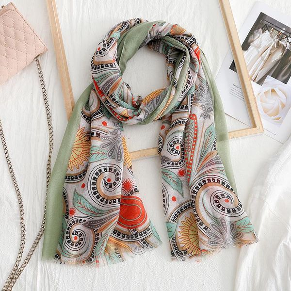 

scarves 2021 fashion soft paisley flower print shawls lady viscose trendy floral scarf wrap hijab muffler 3 color, Blue;gray