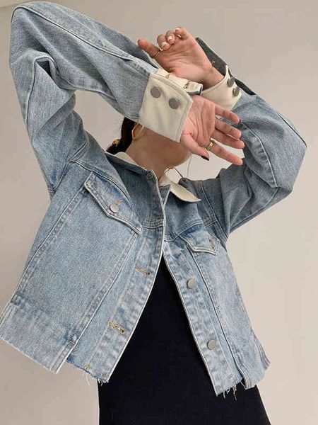 

women's jackets xinjian dign sense 2022 spring and autumn short blue denim et women's korean loose top, Black;brown