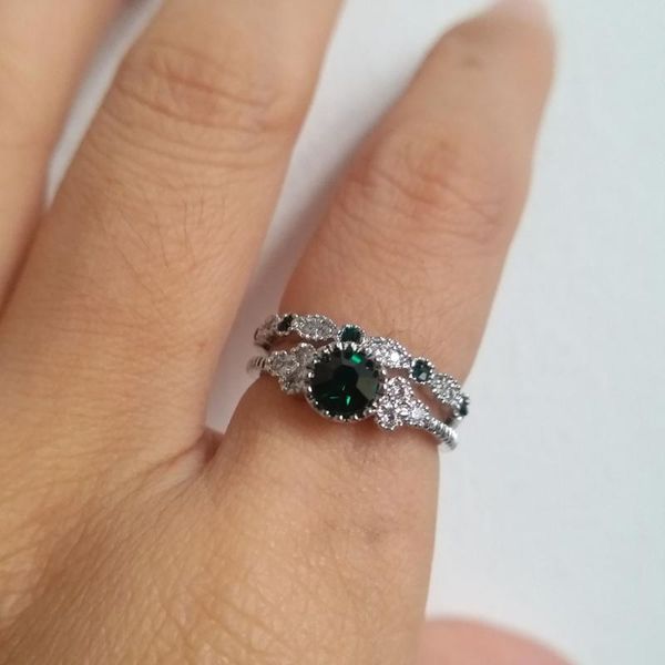 

fashion vintage blue green stacking rings for women retro cz ring classic rhinestone filled finger rings girl female gifts, Slivery;golden