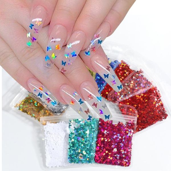 

nail glitter 1 pack holographic butterfly flakes mirror sparkly 3d thin sequins paillette art decoration tools nfdzs30-41, Silver;gold
