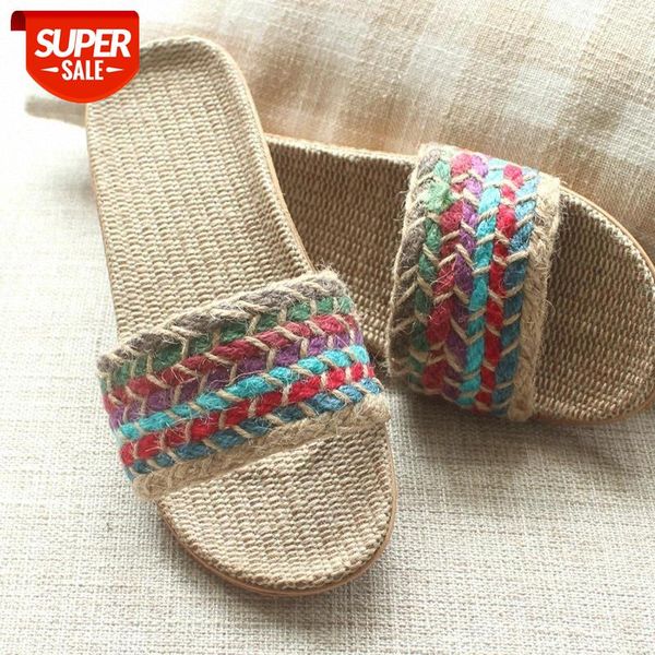 

women flax house slippers summer casual slides beach shoes ladies indoor linen slippers bohemia floral bow flip flops sandals #2n2c, Black