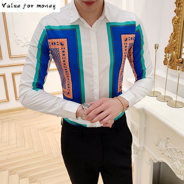 

shirts satin casual flowers mens designer shirts men fashion club camisa social splice contrast color design printed shirts men c1211, White;black