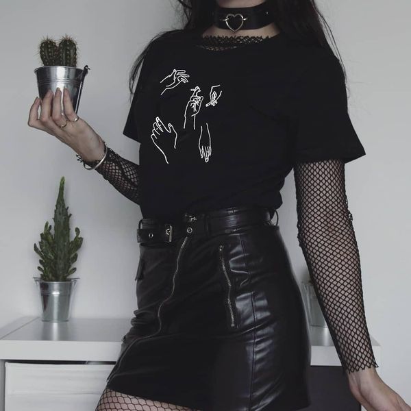 

way to hold cigarettes tumblr t-shirt 90s girls aesthetic grunge graphic shirt summer fashion hipster tshirts clothes, White