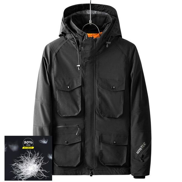 

men's down & parkas winter jackets hooded double-layer inner tank warm multi-pocket white duck coats outwear clothing, Black