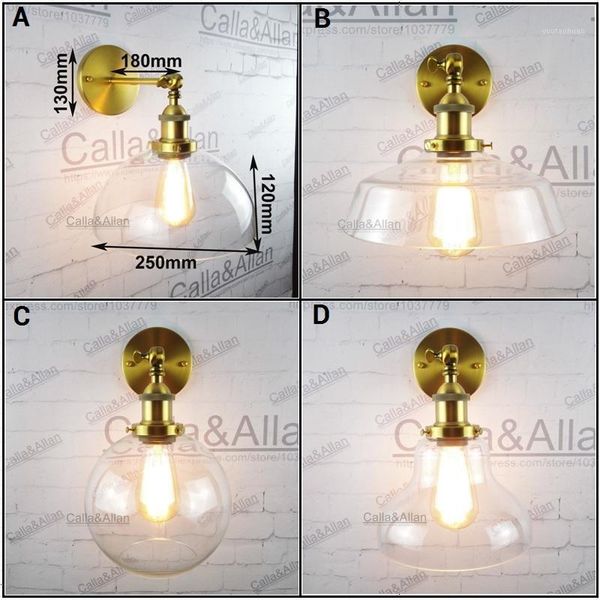 

wall lamp modern indoor lighting vintage industrial loft america e27 fitting sconce clear glass shade ac110v/220v llamp1