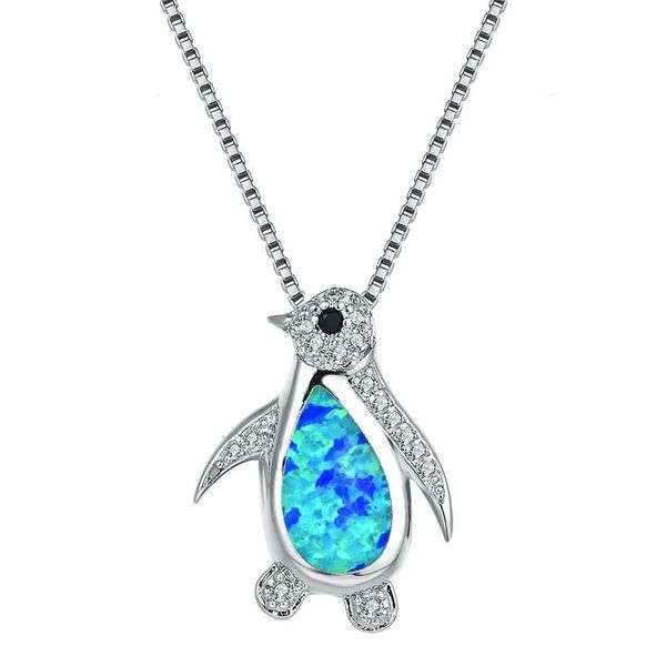 

fashion creative opal zircon penguin animal necklace pendant women romantic banquet wedding accessories charm jewelry gift, Silver