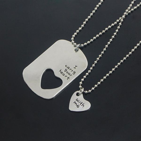 

couple necklace letter "i carry your heart with me" heart hollow geometry choker necklace jewelry gift for women girl lover1, Silver