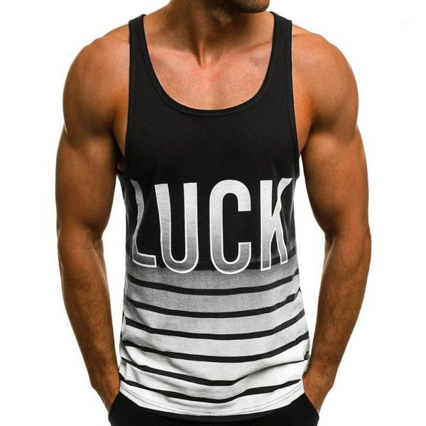 

fashion men' casual slim letter print sleeveless sleeveless tank male vest gym fitness clothing menswear 20201, White;black