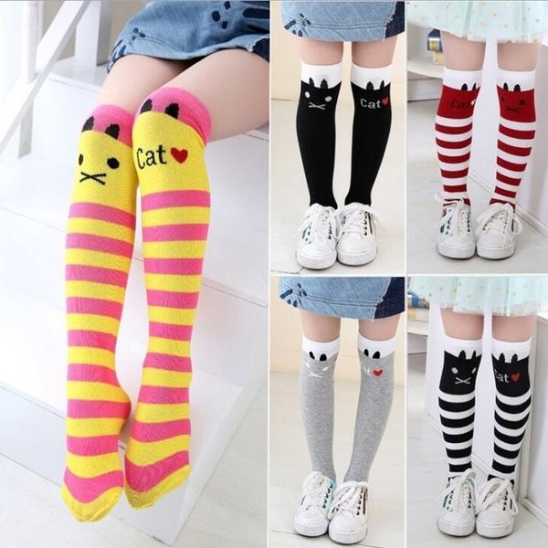 

girls socks cotton baby girl long sock cartoon lovely cat knee high socks toddlers kids dancing socks leg warmer for 3-12 years y201009, Pink;yellow