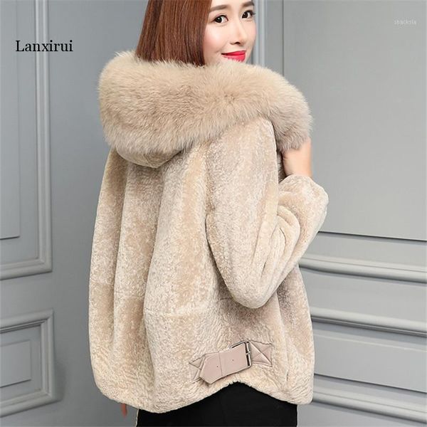 

new winter women korean soft faux sheep sheared fur loose coat female fake fur hooded thick warm jackets outerwear1, Black