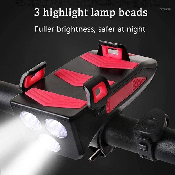 

multi-function 4 in 1 bicycle light usb rechargeable led bike headlight bike horn phone holder powerbank cycling light1