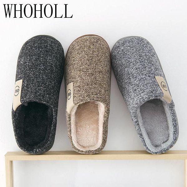 

whoholl winter cotton slippers man women's home indoor slippers thick-soled warm shoes with couple velvet home indoor non-slip1, Black