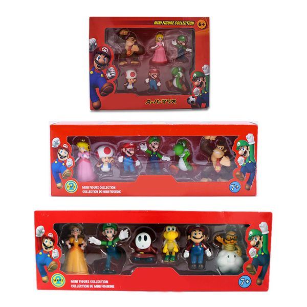 

6pcs/set 3-7cm mario bros pvc action figure toys dolls mario luigi yoshi peach princess mushroom in gift box lovely kids gift