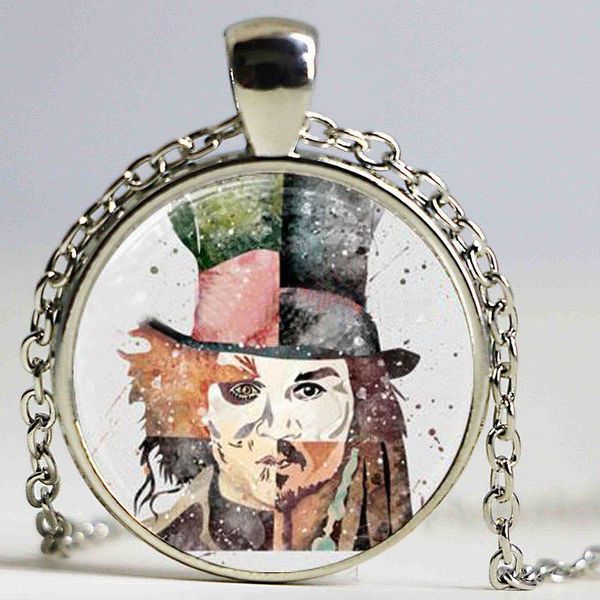 

johnny depp art print necklace glass p cabochon necklace, Silver