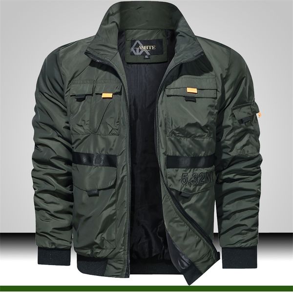 

mens windbreaker stand collar military lightweight jacket men multi pockets outdoor jacket fashion green tactical bomber jacket 201218, Black;brown