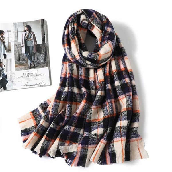 

scarves design thick cashmere scarf women winter knit rhombus shawls and wraps lady warm neck, Blue;gray