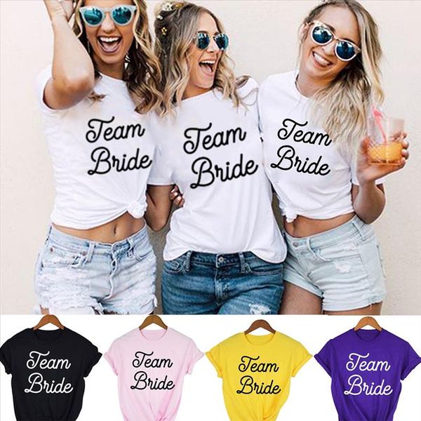 

fashion women t shirt bridal bachelorette party team bride graphic t shirt casual wedding female tee camisas mujer tumblr, White