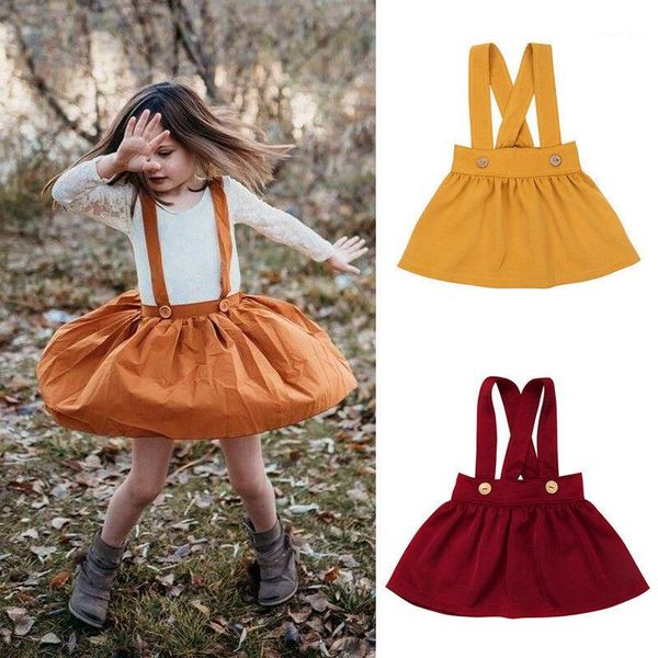 

girl's dresses kids baby girl suspender skirt overalls toddler yellow/wine red 0-3y children sleeveless solid skirts1, Red;yellow