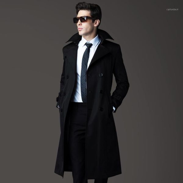 

men's trench coats ursmart genuine high-slit coat windbreaker long fatal classic wu jing won the handsome male coat1, Tan;black