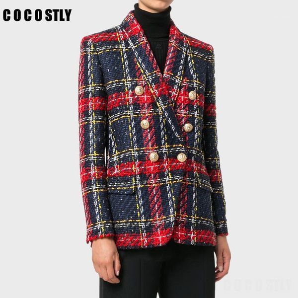 

tweed blazer woman spring autumn 2020 new fashion plaid double breasted women blazer long sleeve casual femme1, White;black