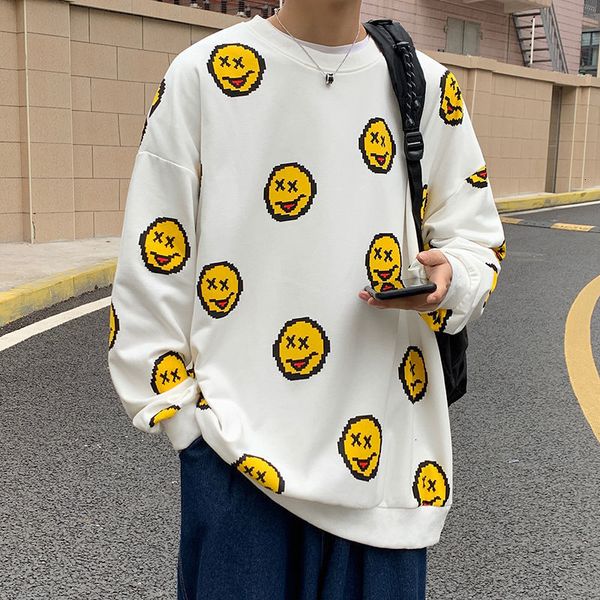 

new men's casual loose sweatshirts man smile face printed hoodies 2021 fashion pullovers male clothing hip hop yxp4, Black
