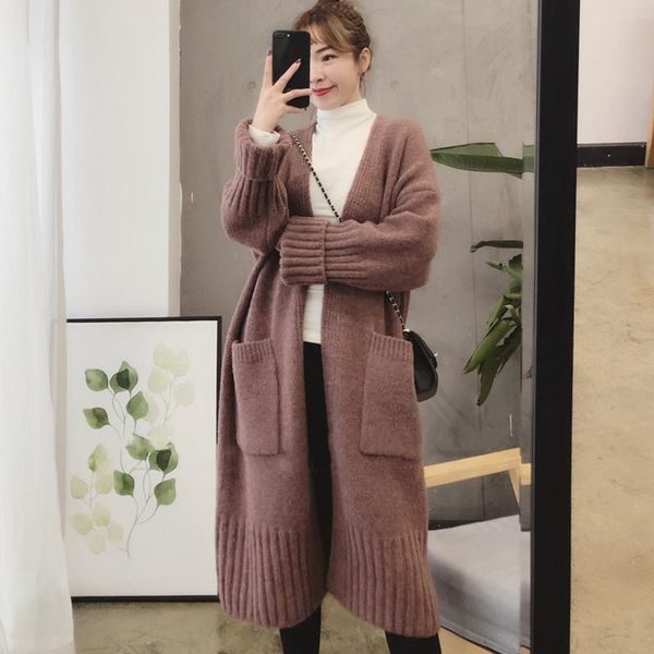 

2020 women's autumn spring long cardigans knitted office ladies thick sweaters solid oversized open stitch casual female outwear, White