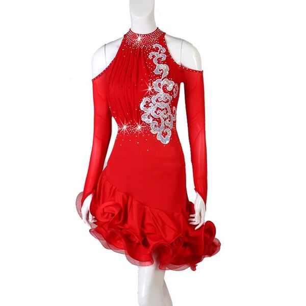 

stage wear 2021 red sparking latin dress stretch ballroom dancing skirt for national standard flamenco costumes b0124, Black;red