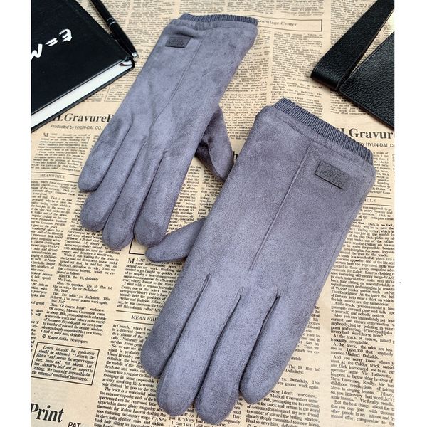 

suede men's warm winter plush thickened touch screen gloves, Blue;gray