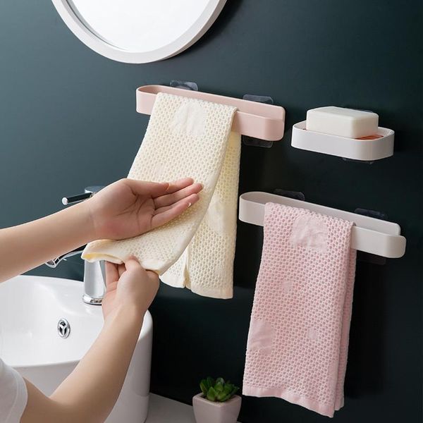 

hooks & rails self-adhesive towel holder rack wall mounted hanger bathroom bar shelf roll hanging hook organizer