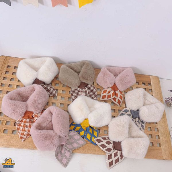 

check h6412 children's fishtail plush baby cross knitted scarf baby's neck fp54, Red;brown