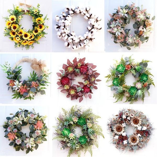 

realistic simulation sunflower wreath pendant natural cotton door and window decor artificial succulents home wedding decoration1