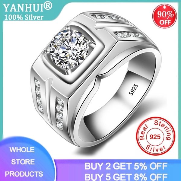

yanhui with certificate european fashion man party wedding gift 1ct cubic zircon 925 sterling silver rings for men mjz004 201006, Golden;silver