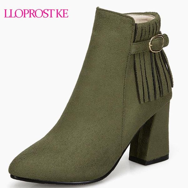 

boots lloprost ke tassel zipper ankle for women fashion thick high heel shoes autumn winter womens big size 35-50 d41, Black