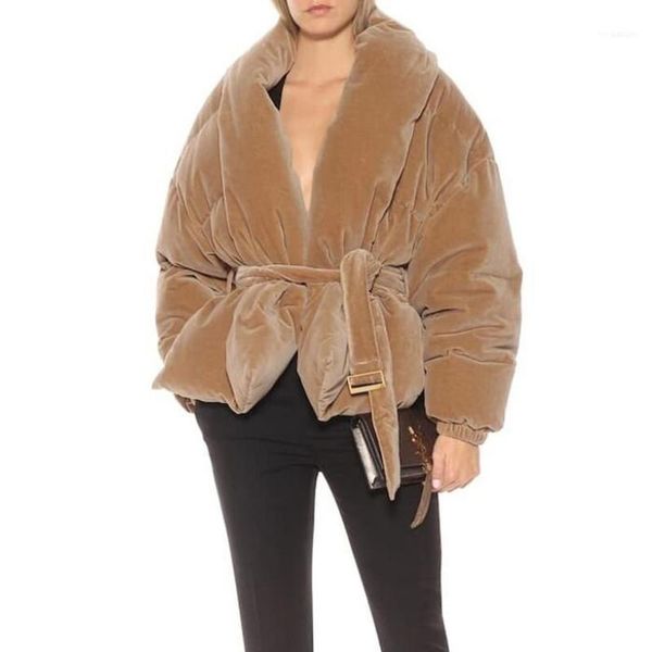 

velvet thick jacket female winter 2019 runway luxury designer short coat with belt vintage duck down parka lady clothing11, Black
