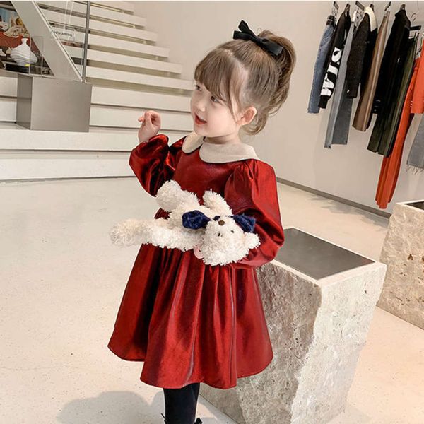 

new clothing 2020 autumn and girls' foreign sle children's plush drs baby's winter golden veet princs skirt, Red;yellow