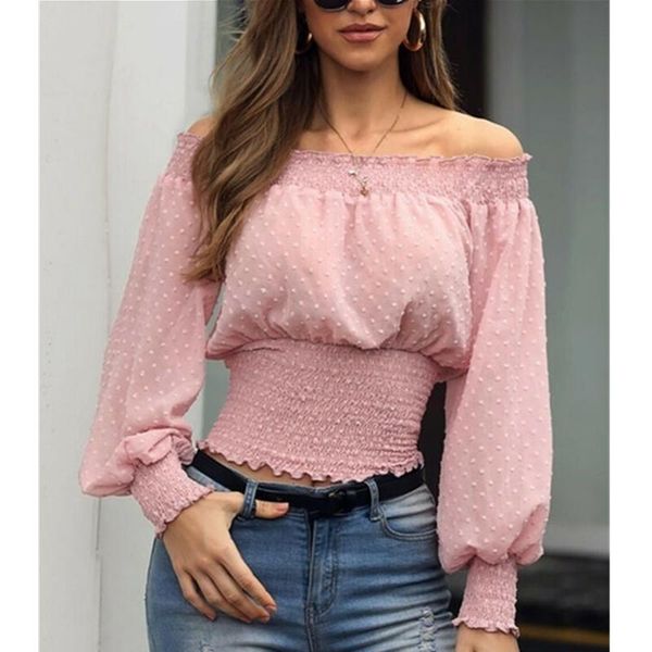 

summer women off shoulder long sleeve shirt lady female puff sleeve blouse elegant shirt bluse, White