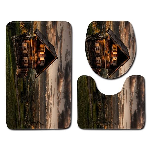 

bath mats zeegle night view 3pcs/set bathroom mat washable carpet anti-slip for toilet rugs shower room floor