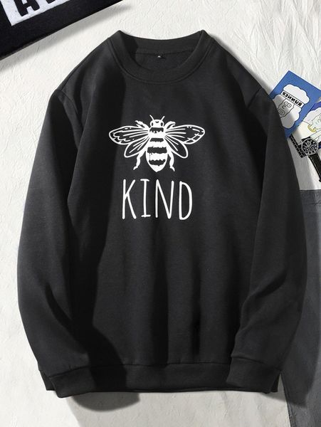 

men letter & cartoon graphic thermal pullover c8d9#, Black