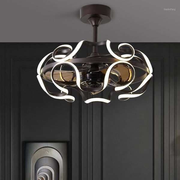 

nordic invisible frequency conversion celling fan lights restaurant with remote control for living room lighting 220v 110v1