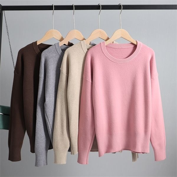 

gigogou oversized women o neck basic thick warm knitted jumper stretch female autumn winter loose pullover sweater c1121, White;black