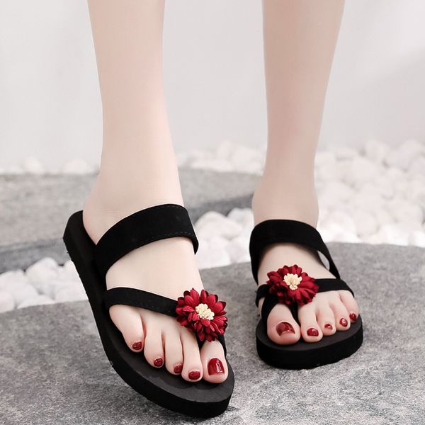 

slippers home shoes women flowers beach breathable shoes sandals home slipper flip-flops flat shoes zapatillas de casa #v28, Black