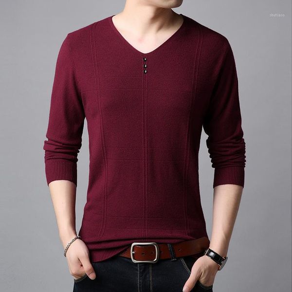 

fall 2020 men's v-neck sweater youth pure color jacquard sweater slim long sleeve casual thin1, White;black